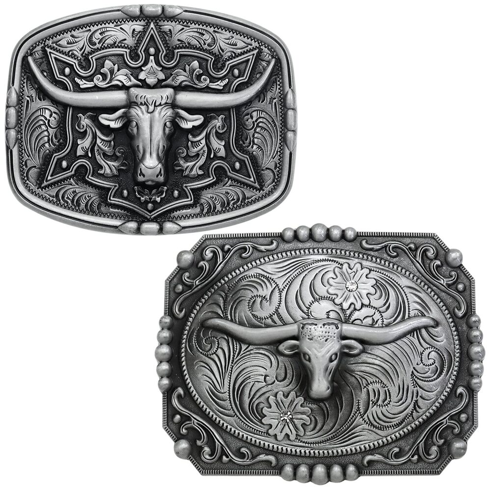 2749 2 Pieces Long Horn Bull Belt Buckles Western Cowboy Cowgril Texas